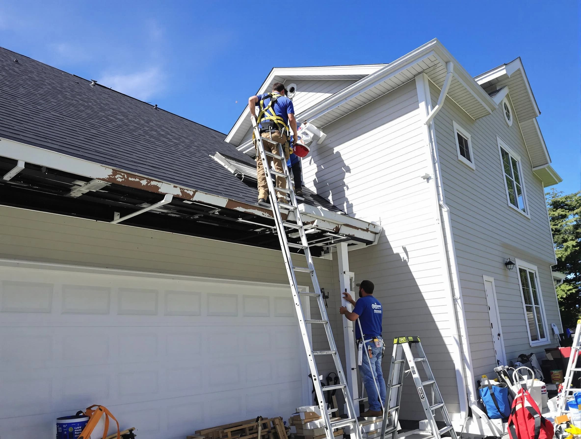Newly replaced gutters by Solon Roofing Company in Solon, OH