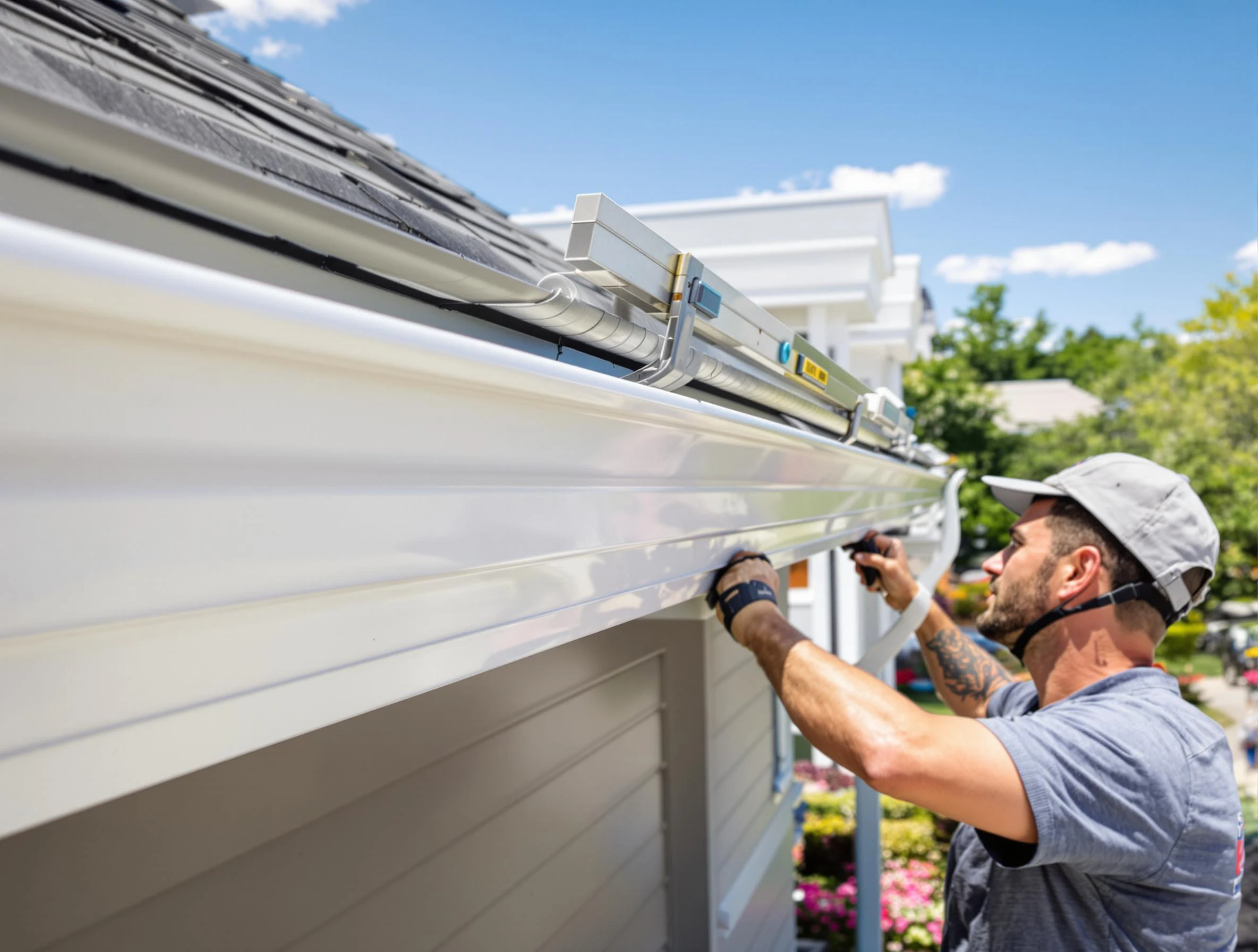 Newly installed gutters by Solon Roofing Company for a home in Solon, OH