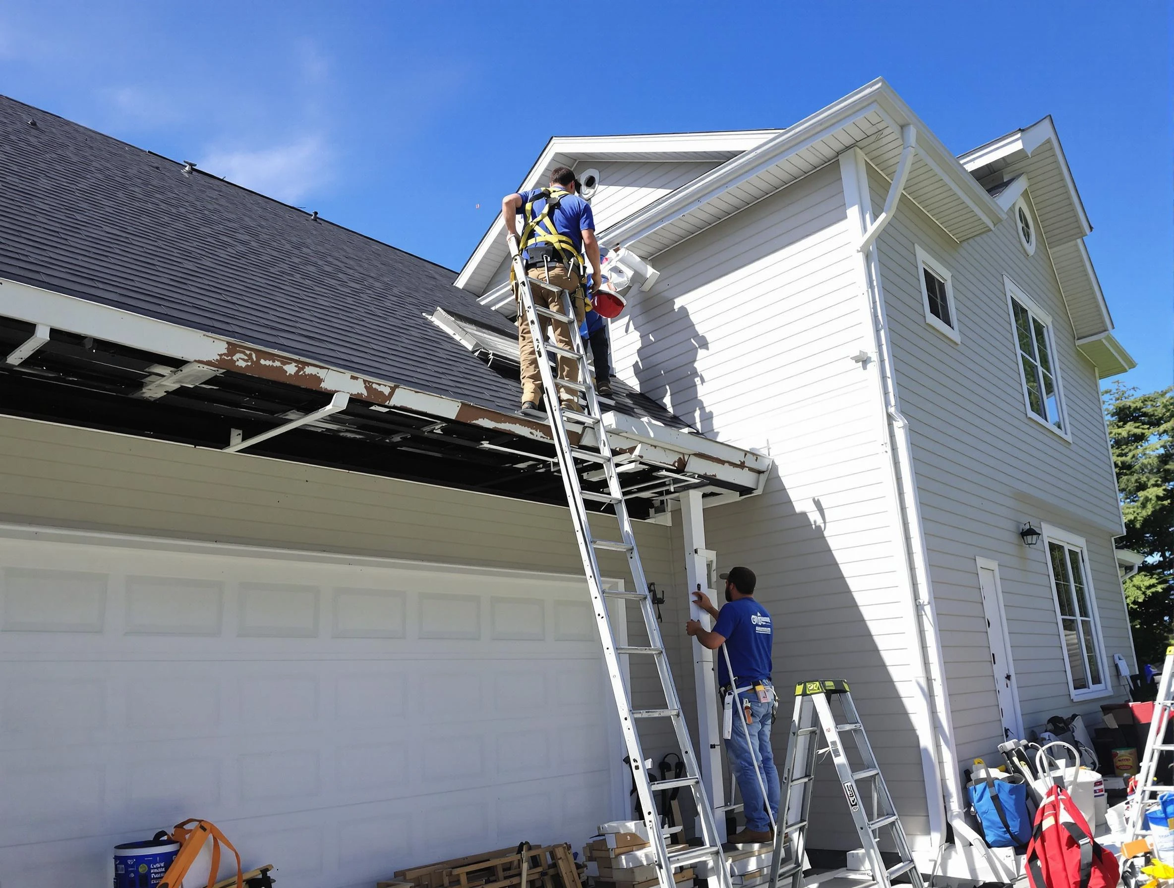 Newly replaced gutters by Solon Roofing Company in Solon, OH